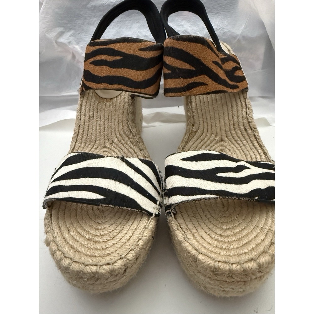 Kenneth Cole Animal Print Espadrille Wedge Sandals Slip On Beige Black Women 9.5